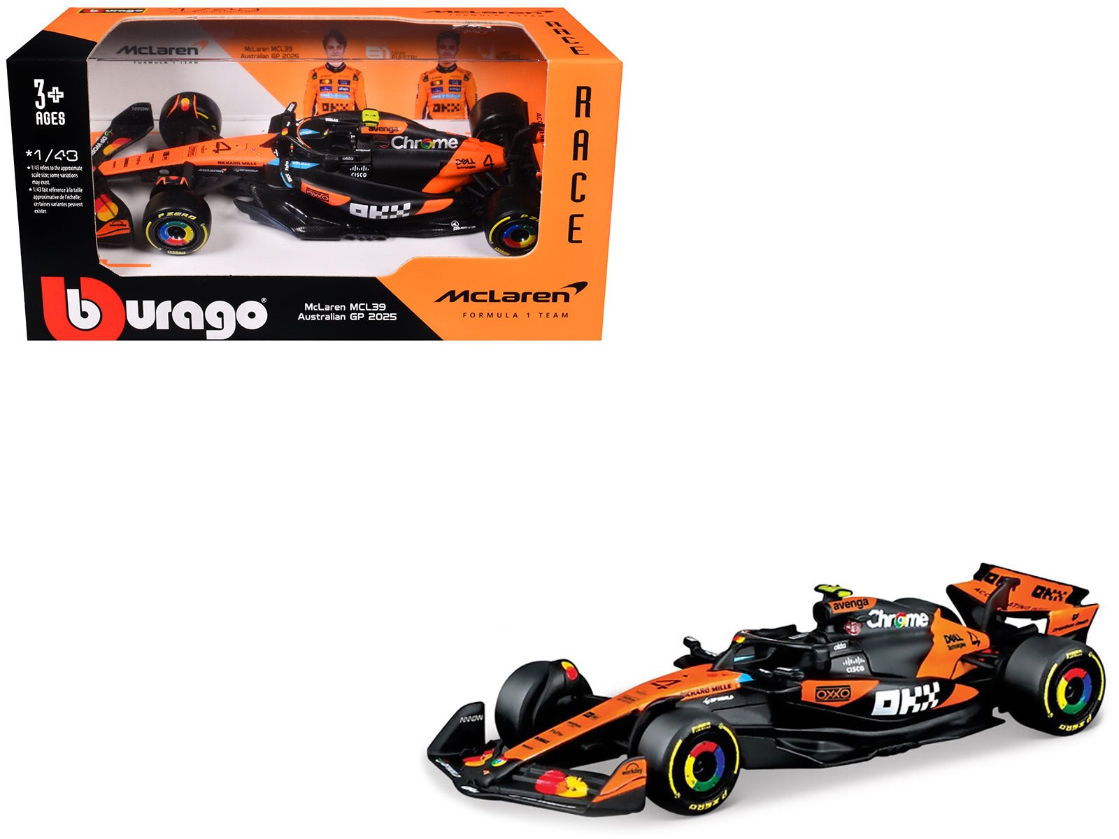 McLaren MCL39 4 Lando Norris "OKX" Winner Formula One F1 "Australian GP" (2025) "Race" Series 1/43 Diecast Model Car by Bburago free shipping USA - Rapid Vehicles
