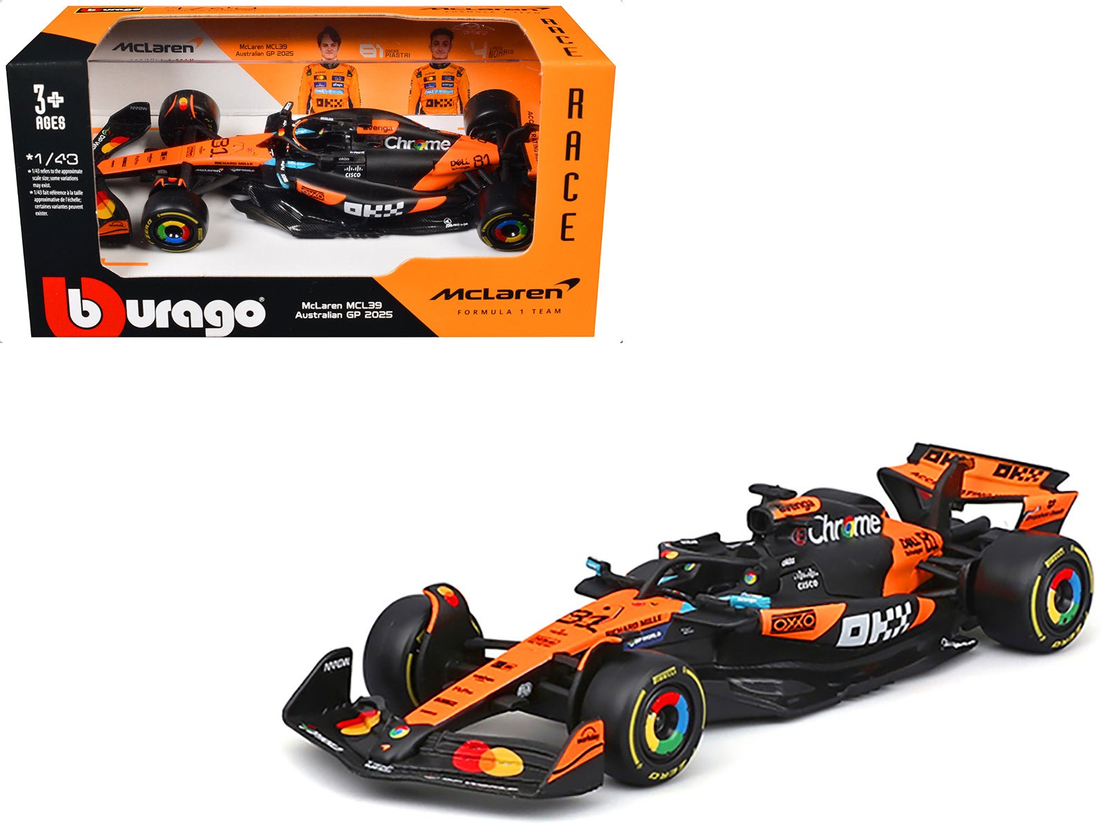McLaren MCL39 81 Oscar Piastri "OKX" Formula One F1 "Australian GP" (2025) "Race" Series 1/43 Diecast Model Car by Bburago free shipping USA - Rapid Vehicles