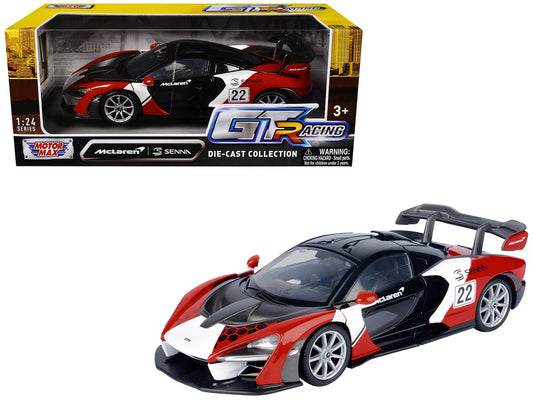 McLaren Senna 22 Black with Red and White Graphics "GT Racing" Series 1/24 Diecast Model Car by Motormax free shipping USA - Rapid Vehicles