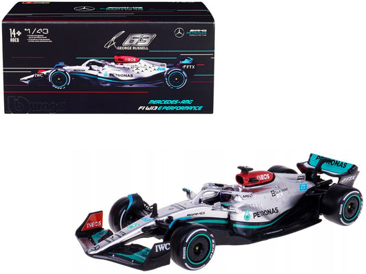 Mercedes - AMG F1 W13 E Performance 63 George Russell "F1 Formula One World Championship" (2022) with Display Case 1/43 Diecast Model Car by Bburago free shipping USA - Rapid Vehicles