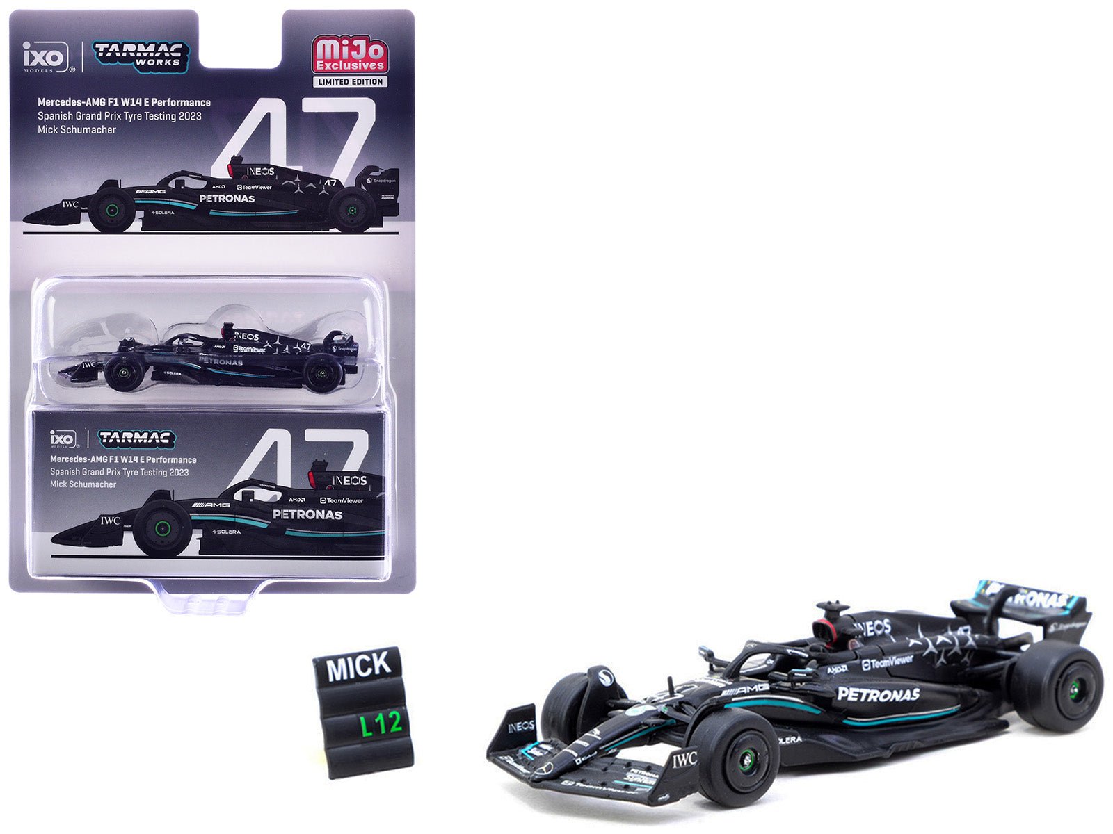 Mercedes - AMG F1 W14 E Performance 47 Mick Schumacher Formula One F1 "Spanish GP Tyre Testing" (2023) with Pit Board "Global64" Series 1/64 Diecast Model by Tarmac Works free shipping USA - Rapid Vehicles