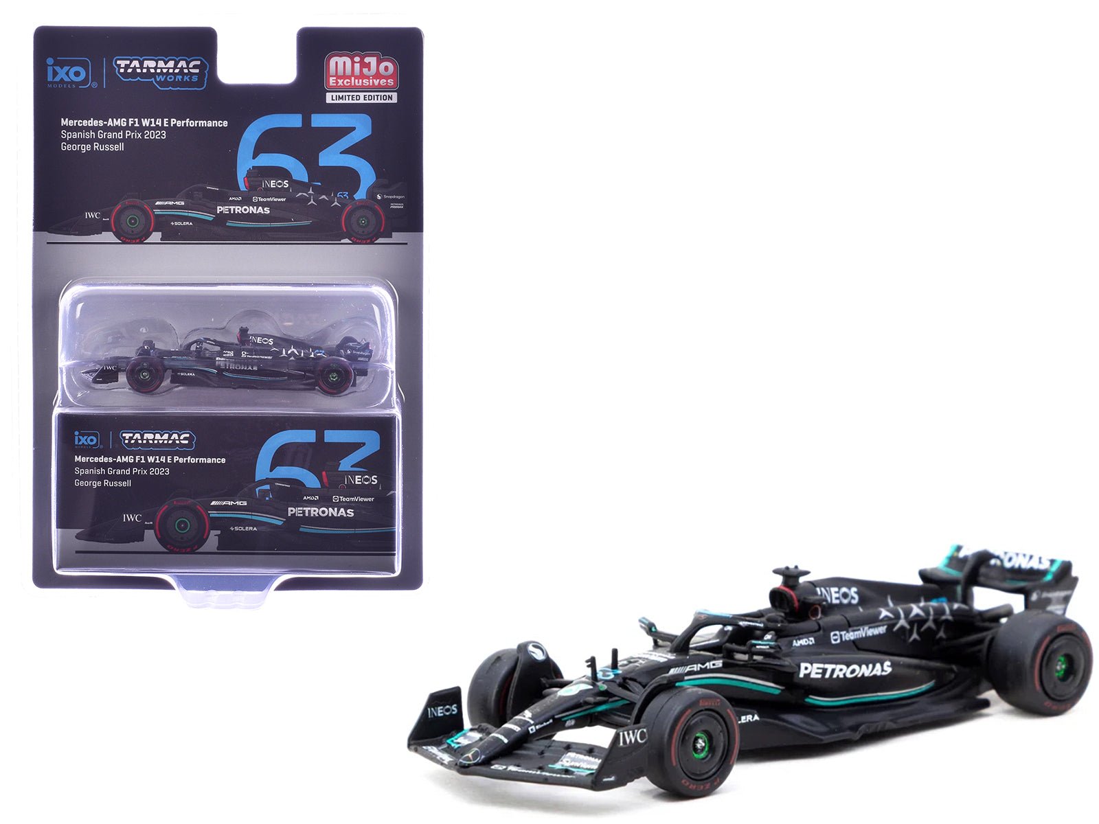 Mercedes - AMG F1 W14 E Performance 63 George Russell 3rd Place Formula One F1 "Spanish GP" (2023) "Global64" Series 1/64 Diecast Model Car by Tarmac Works free shipping USA - Rapid Vehicles