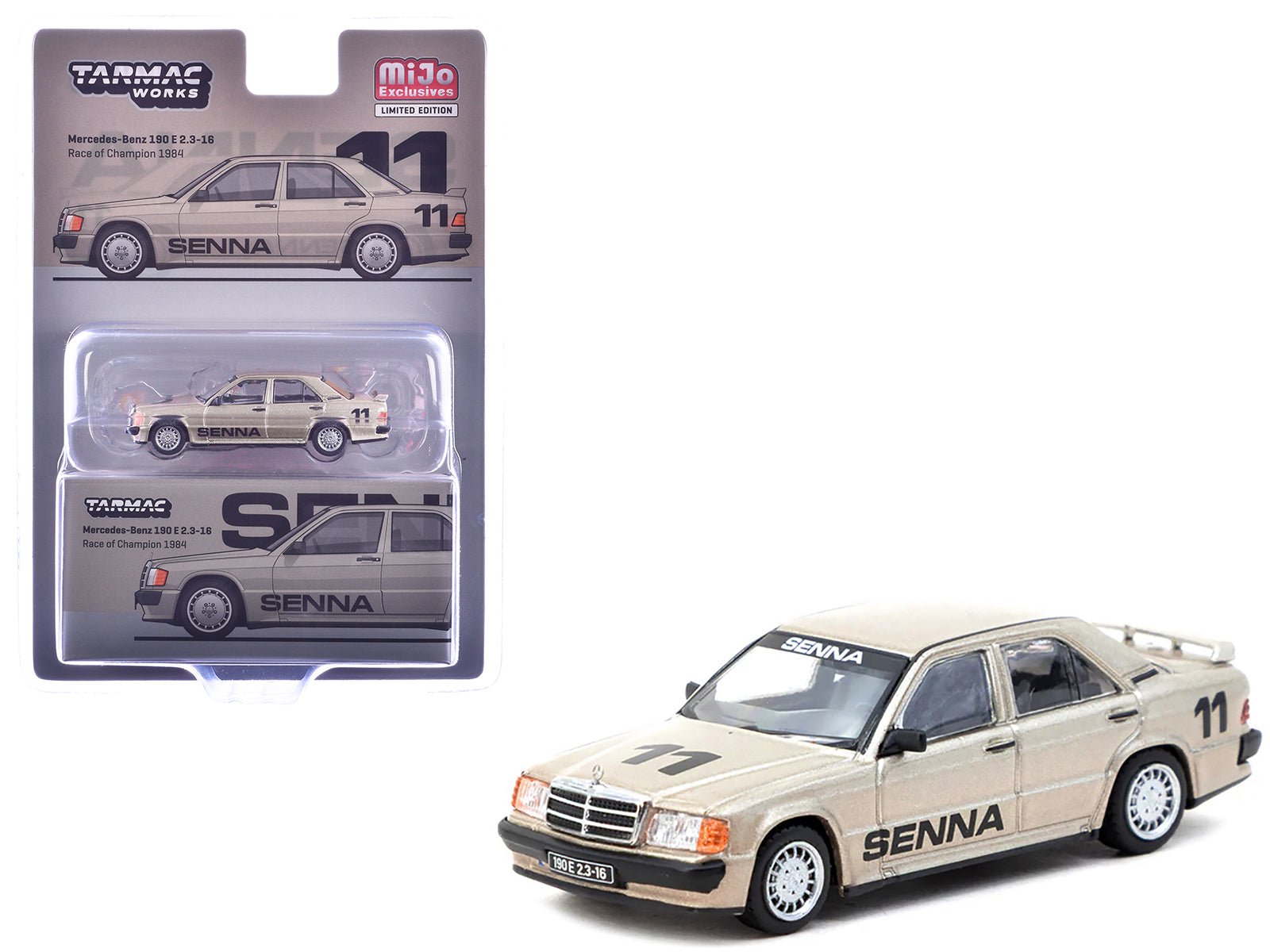 Mercedes - Benz 190 E 2.3 - 16 11 Ayrton Senna Winner "Race of Champions" (1984) "Global64" Series 1/64 Diecast Model by Tarmac Works free shipping USA - Rapid Vehicles
