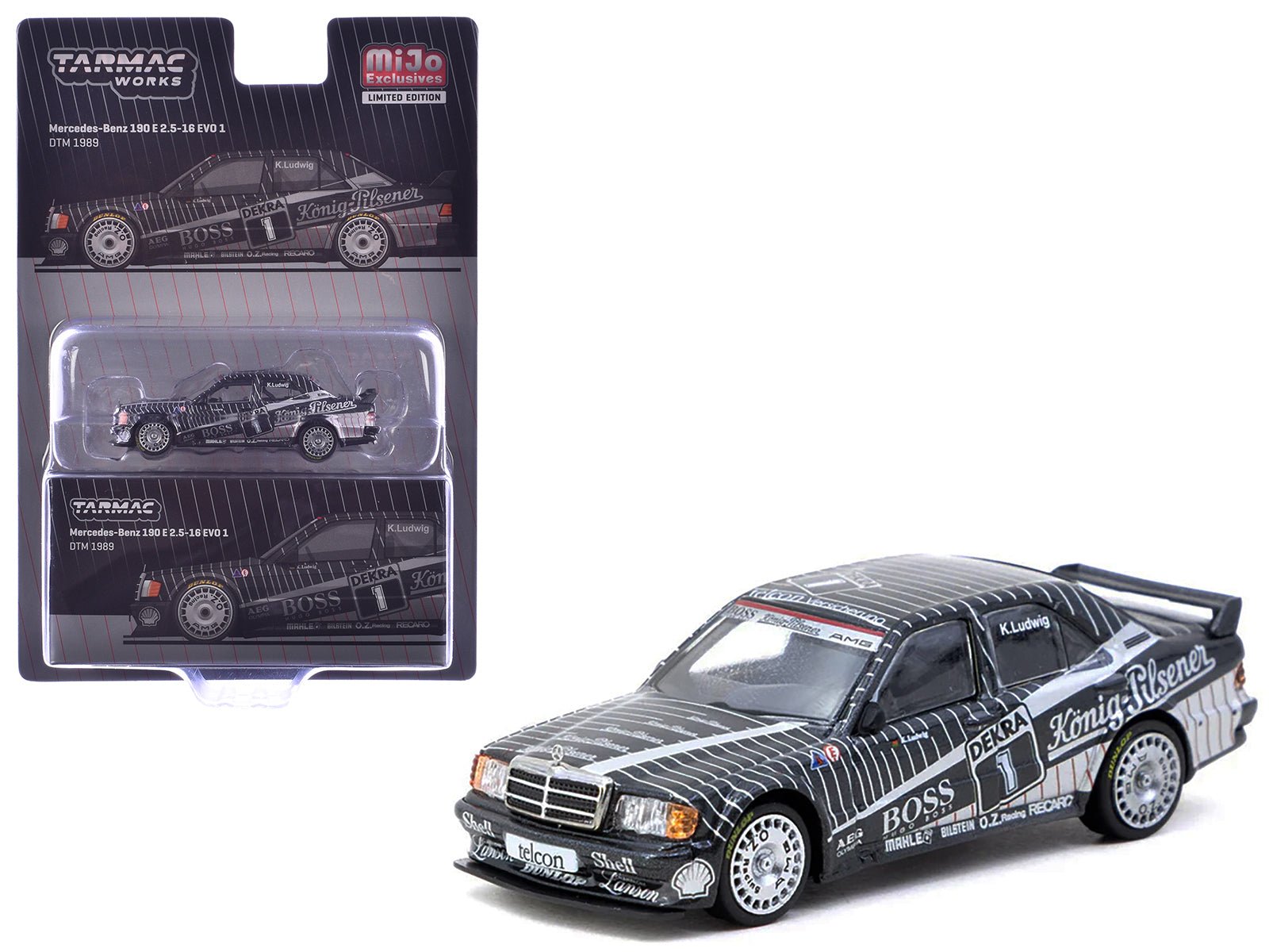 Mercedes - Benz 190 E 2.5 - 16 EVO 1 1 Klaus Ludwig "Deutsche Tourenwagen Meisterschaft (DTM)" (1989) "Global64" Series 1/64 Diecast Model by Tarmac Works free shipping USA - Rapid Vehicles