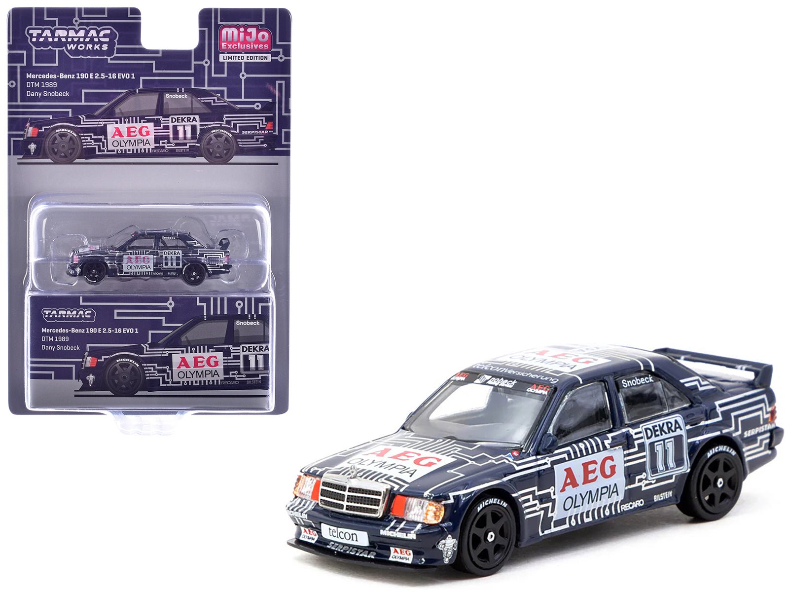 Mercedes-Benz 190 E 2.5-16 EVO 1 11 Dany Snobeck "Deutsche Tourenwagen Meisterschaft (DTM)" (1989) "Global64" Series 1/64 Diecast Model by Tarmac Works free shipping USA - Rapid Vehicles
