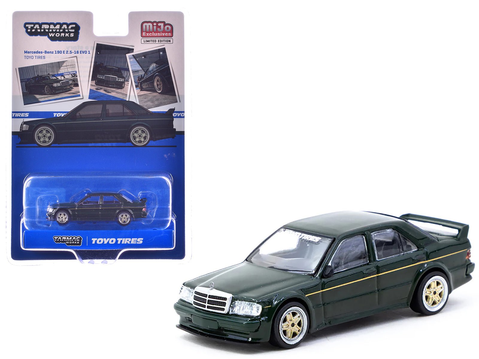 Mercedes - Benz 190 E 2.5 - 16 EVO 1 "Toyo Tires" Dark Green "Global64" Series 1/64 Diecast Model by Tarmac Works free shipping USA - Rapid Vehicles