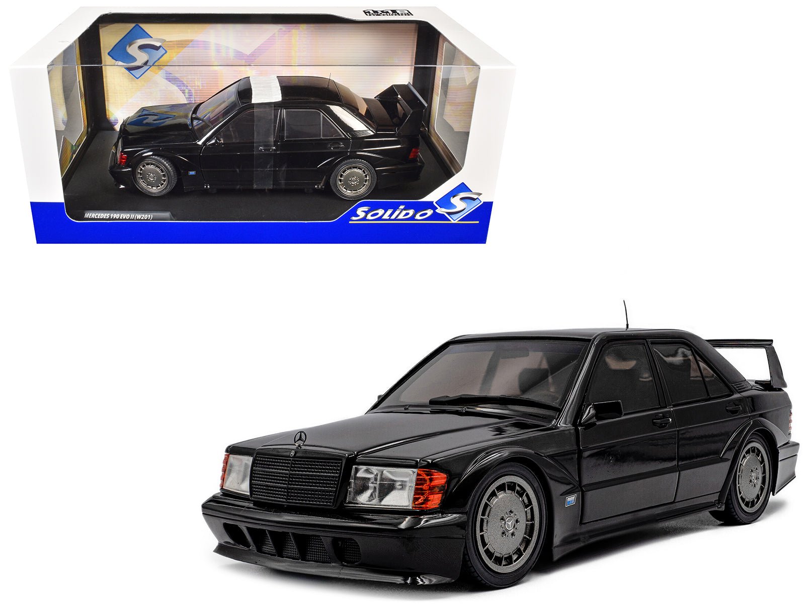 Mercedes Benz 190 Evolution II (W201) "Solido Works" Black 1/18 Diecast Model Car by Solido free shipping USA - Rapid Vehicles