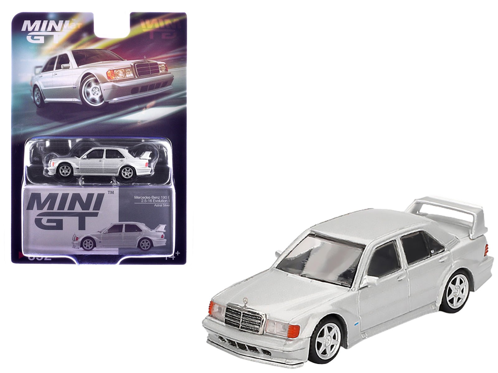 Mercedes-Benz 190E 2.5-16 Evolution II Astral Silver Metallic Limited Edition 1/64 Diecast Model Car by Mini GT free shipping USA - Rapid Vehicles