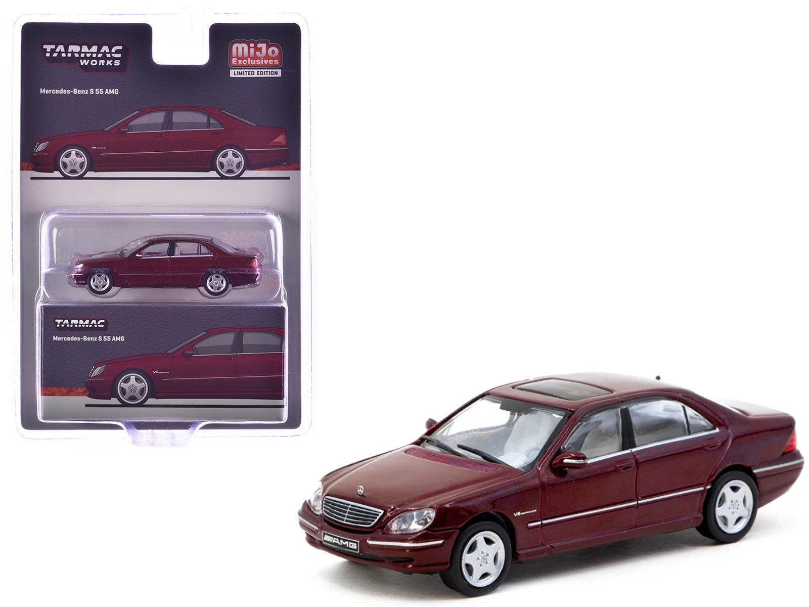 Mercedes - Benz S 55 AMG Bordeaux Red Metallic "Global64" Series 1/64 Diecast Model by Tarmac Works free shipping USA - Rapid Vehicles
