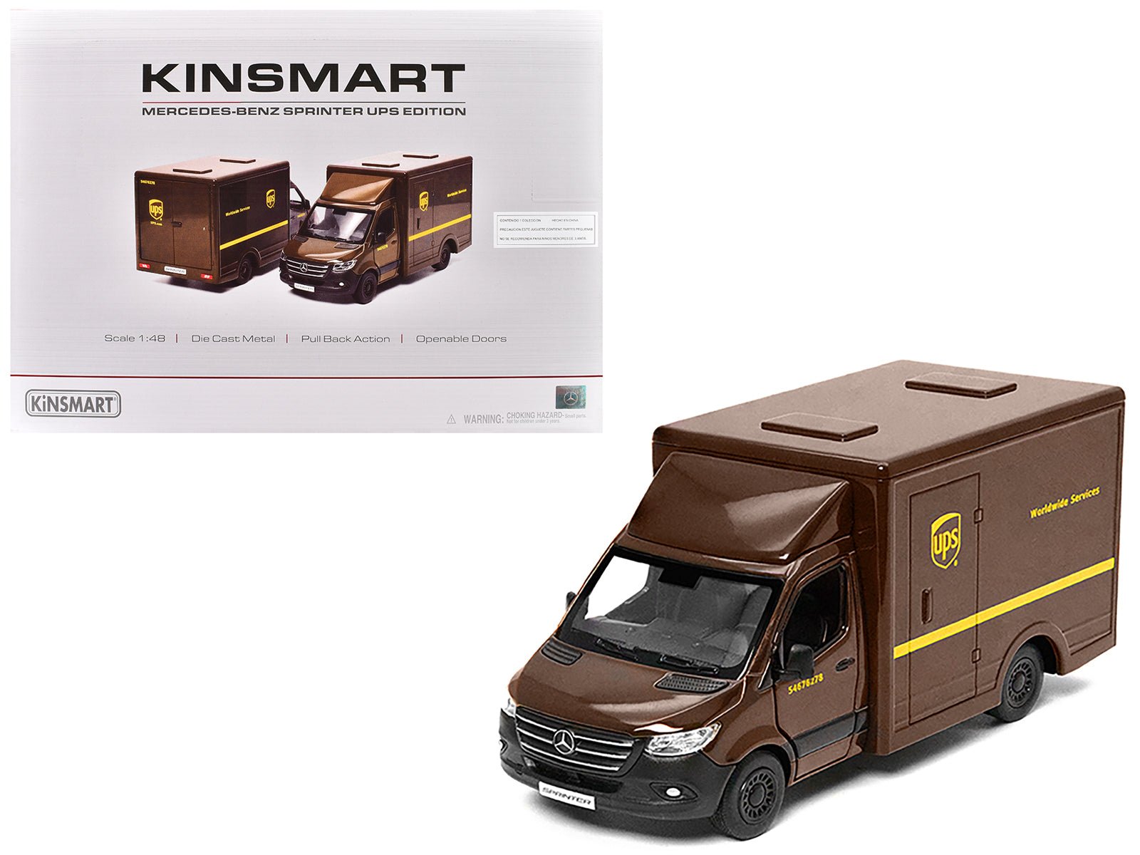 Mercedes - Benz Sprinter Van "UPS Worldwide Services" Brown 1/48 Diecast Model Car by Kinsmart free shipping USA - Rapid Vehicles