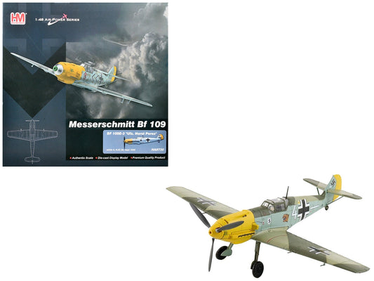 Messerschmitt Bf 109E - 3 Fighter Aircraft "White 4 Unteroffizier Horst Perez 4/JG 26" (1940) German Luftwaffe "Air Power Series" 1/48 Diecast Model by Hobby Master free shipping USA - Rapid Vehicles