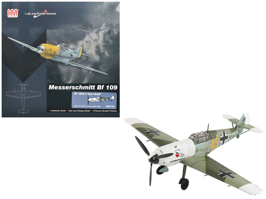 Messerschmitt Bf 109E - 3 Fighter Aircraft "Yellow 15 Karl Wolff III/JG 52 France" (1940) German Luftwaffe "Air Power Series" 1/48 Diecast Model by Hobby Master free shipping USA - Rapid Vehicles