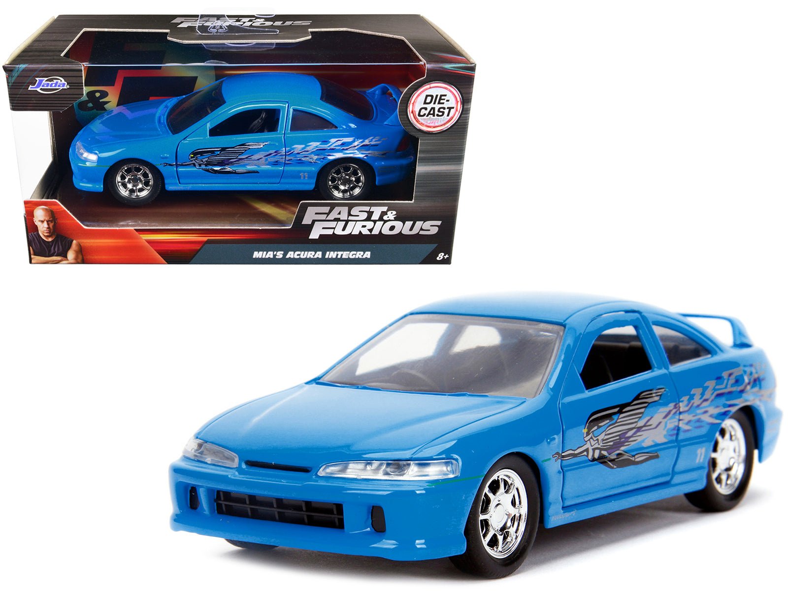Mia's Acura Integra Light Blue with Graphics "Fast & Furious" Movie 1/32 Diecast Model Car by Jada free shipping USA - Rapid Vehicles