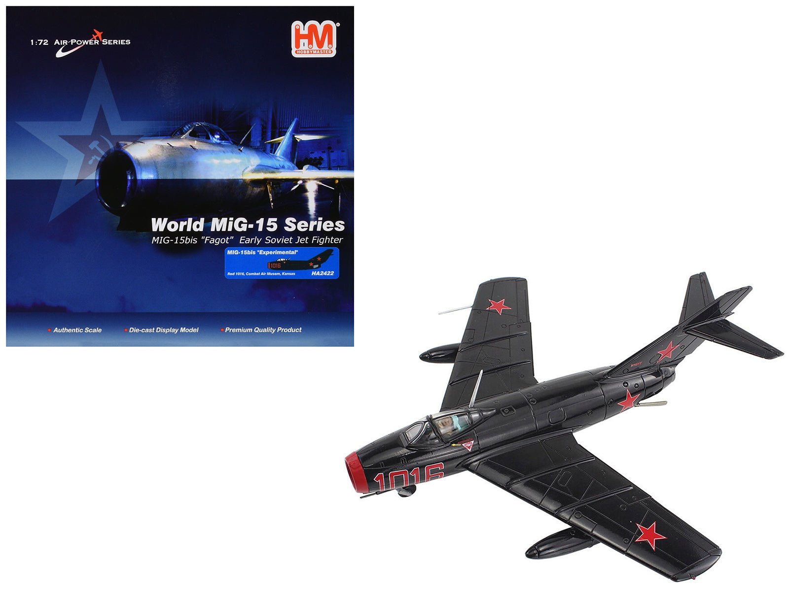 Mikoyan - Gurevich MiG - 15Bis Fighter Aircraft "Experimental Combat Air Museum Kansas" "Air Power Series" 1/72 Diecast Model by Hobby Master free shipping USA - Rapid Vehicles