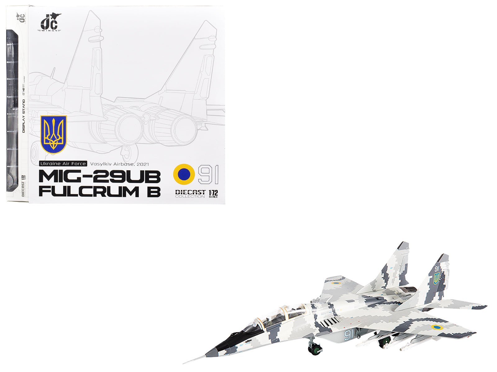 Mikoyan MiG - 29UB Fulcrum - B Fighter Aircraft "Vasylkiv Air Base Ukraine" (2021) Ukrainian Air Force 1/72 Diecast Model by JC Wings free shipping USA - Rapid Vehicles