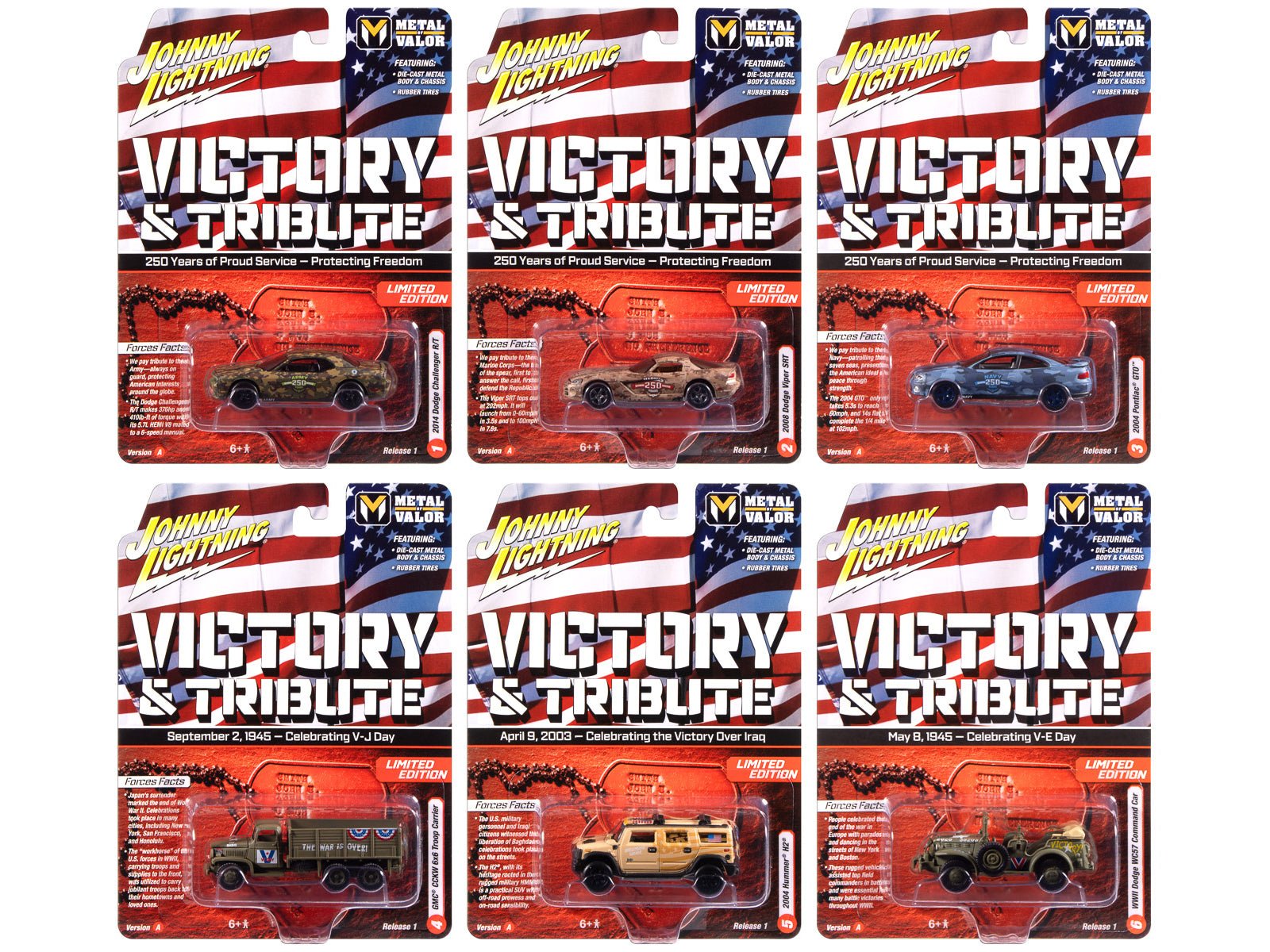 "Military" Set A of 6 pieces 2025 Release 1 Limited Edition Diecast Models by Johnny Lightning free shipping USA - Rapid Vehicles