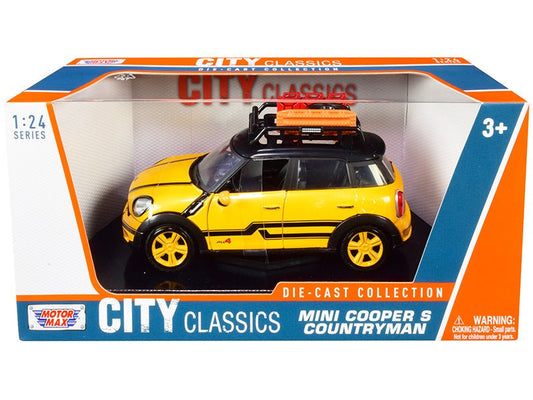 Mini Cooper S Countryman with Roof Rack and Accessories Yellow Metallic and Black "City Classics" Series 1/24 Diecast Model Car by Motormax free shipping USA - Rapid Vehicles