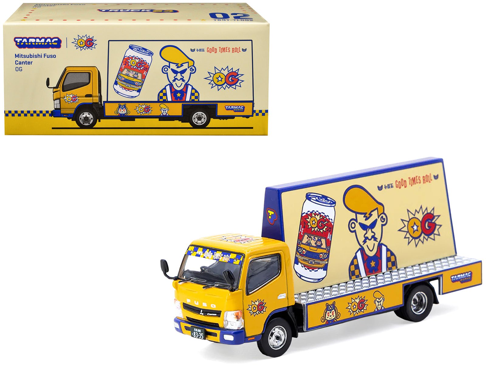 Mitsubishi Fuso Canter Mobile Ad Truck RHD (Right Hand Drive) "OG Beer" Yellow with Graphics "Truck64" Series 1/64 Diecast Model Car by Tarmac Works free shipping USA - Rapid Vehicles
