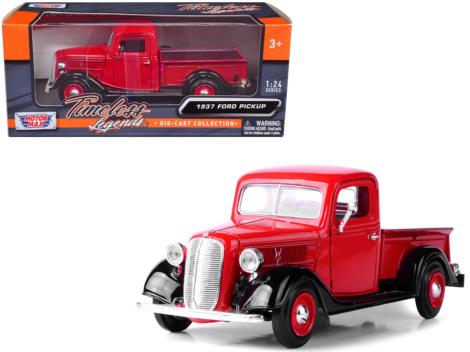 1937 Ford Pickup Truck Red and Black 1/24 Diecast Model Car by Motormax free shipping USA