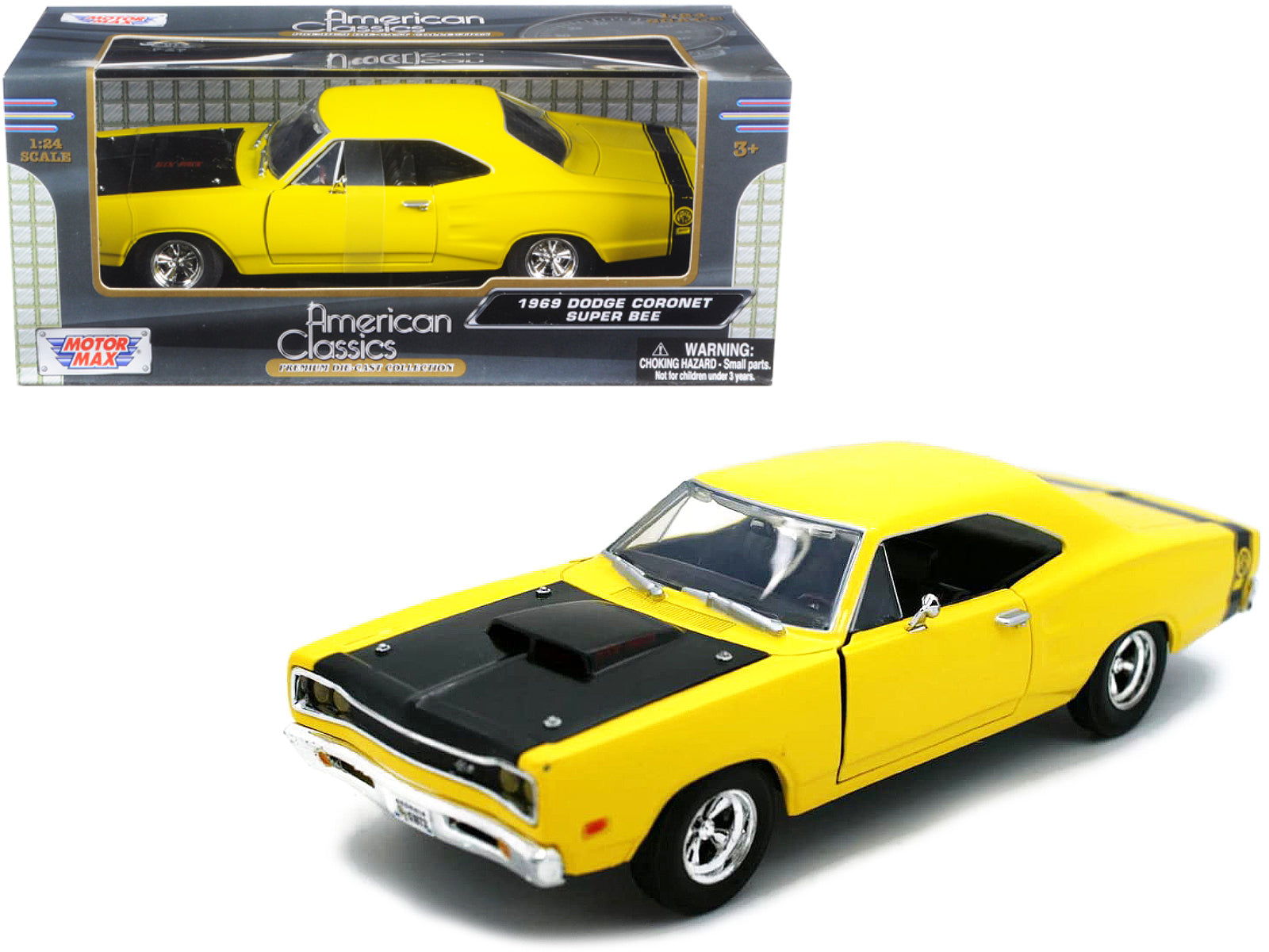 1969 Dodge Coronet Super Bee Yellow 1/24 Diecast Car Model by Motormax free shipping USA