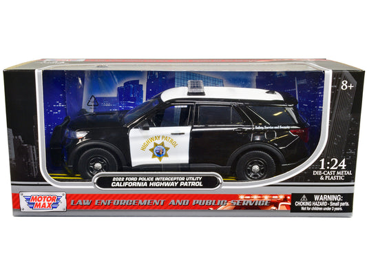 2022 Ford Police Interceptor Utility "California Highway Patrol" Black and White 1/24 Diecast Model Car by Motormax free shipping USA