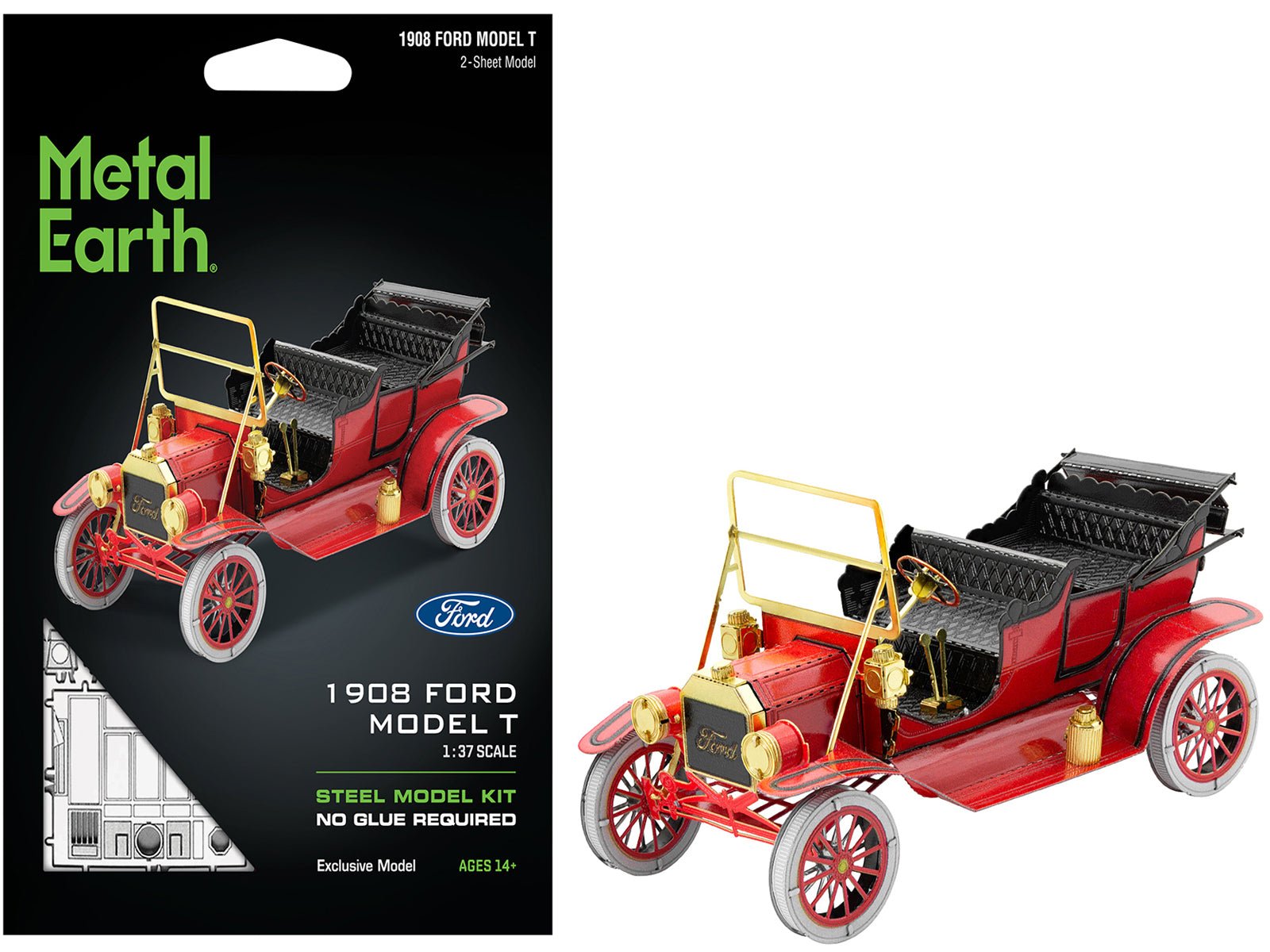 Model Kit 1908 Ford Model T Red (Moderate Difficulty) Steel Model by Metal Earth free shipping USA - Rapid Vehicles