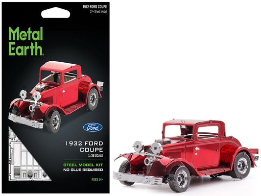 Model Kit 1932 Ford Coupe Red (Moderate Difficulty) Steel Model by Metal Earth free shipping USA - Rapid Vehicles