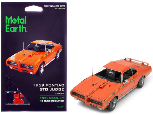 Model Kit 1969 Pontiac GTO Judge Orange with Black Stripes (Moderate Difficulty) Steel Model by Metal Earth free shipping USA - Rapid Vehicles