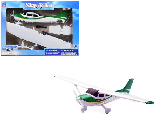 Model Kit Cessna 172 Skyhawk Aircraft White with Green and Yellow Stripes "Sky Pilot" Series 1/42 Plastic Model Kit by New Ray free shipping USA - Rapid Vehicles