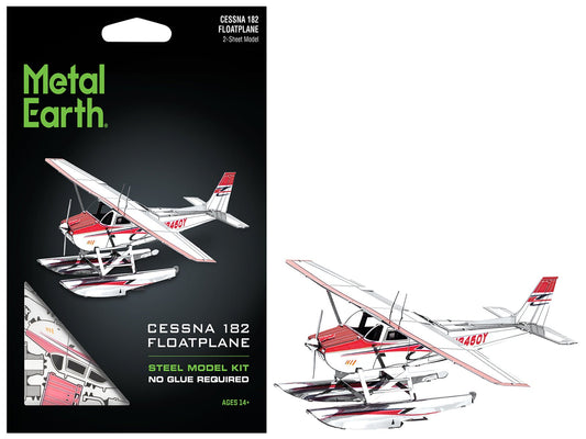 Model Kit Cessna 182 Floatplane White and Red (Moderate Difficulty) Steel Model by Metal Earth free shipping USA - Rapid Vehicles