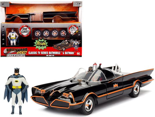 Model Kit Classic Batmobile Black with Batman Diecast Figure "Batman" (1966 - 1968) TV Series "Build N' Collect" 1/24 Diecast Model Car by Jada free shipping USA - Rapid Vehicles