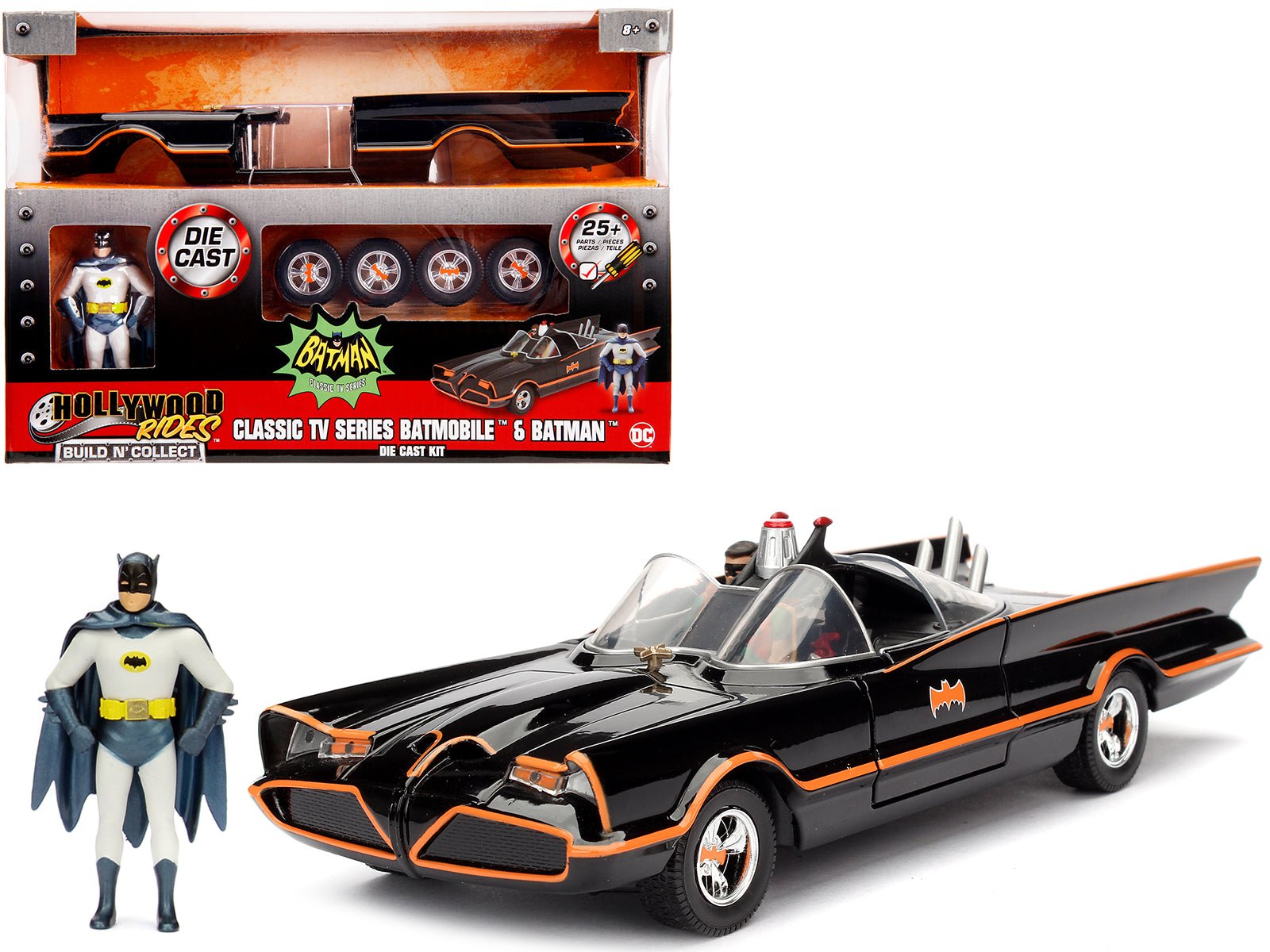 Model Kit Classic Batmobile Black with Batman Diecast Figure "Batman" (1966 - 1968) TV Series "Build N' Collect" 1/24 Diecast Model Car by Jada free shipping USA - Rapid Vehicles