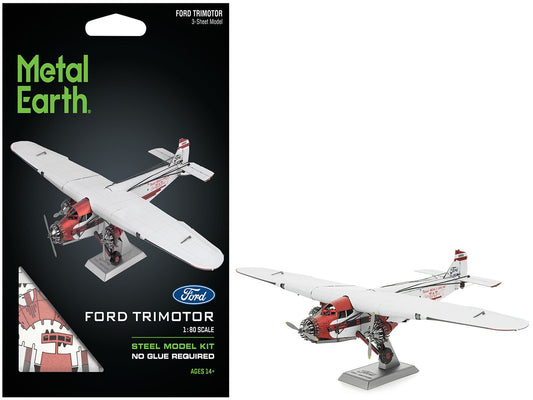 Model Kit Ford Trimotor Transport Aircraft White and Red (Moderate Difficulty) Steel Model by Metal Earth free shipping USA - Rapid Vehicles