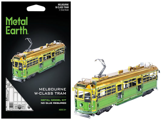 Model Kit Melbourne W - class Tram Green and Gold (Moderate Difficulty) Steel Model by Metal Earth free shipping USA - Rapid Vehicles