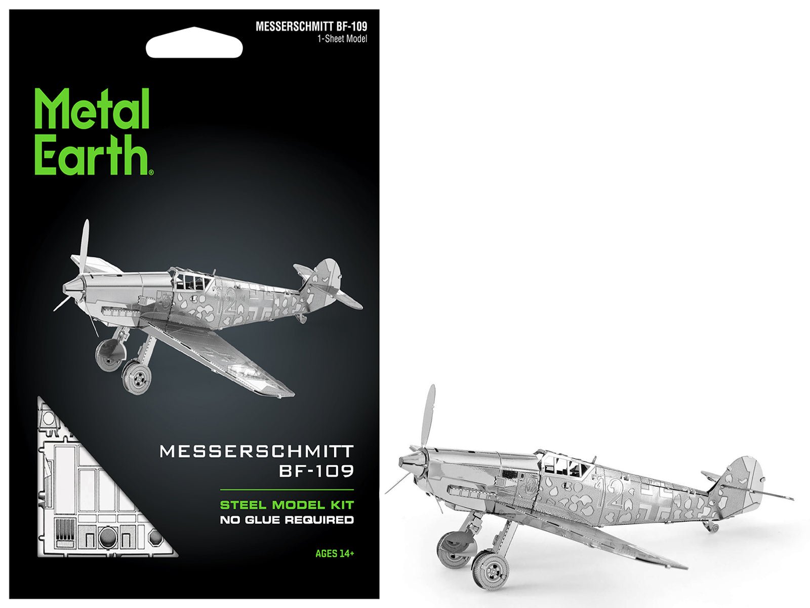 Model Kit Messerschmitt BF - 109 Fighter Aircraft "German Luftwaffe" (Moderate Difficulty) Steel Model by Metal Earth free shipping USA - Rapid Vehicles