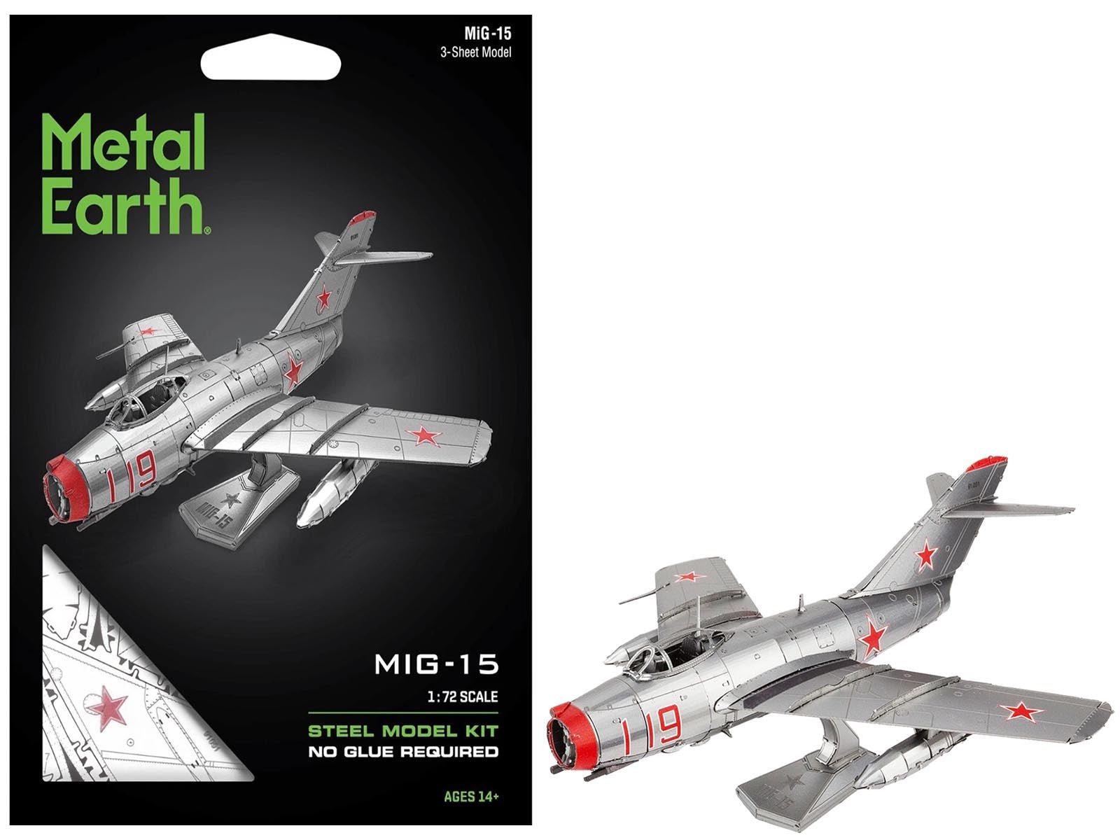 Model Kit Mikoyan - Gurevich MiG - 15 Fighter Aircraft "Korean War" Soviet Air Force (Moderate Difficulty) Steel Model by Metal Earth free shipping USA - Rapid Vehicles