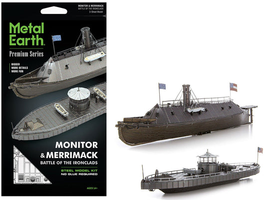 Model Kit USS Monitor and USS Merrimack Ironclad Warships "Battle of the Ironclads" (Challenging Difficulty) Steel Model by Metal Earth free shipping USA - Rapid Vehicles
