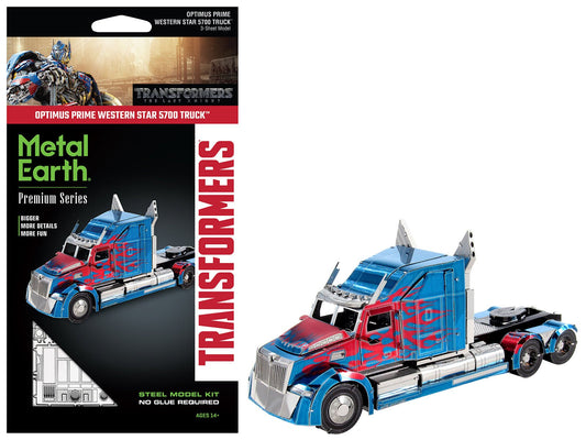 Model Kit Western Star 5700 Truck "Optimus Prime" Blue with Red Flames "Transformers: The Last Knight" (2017) Movie (Moderate Difficulty) Steel Model by Metal Earth free shipping USA - Rapid Vehicles