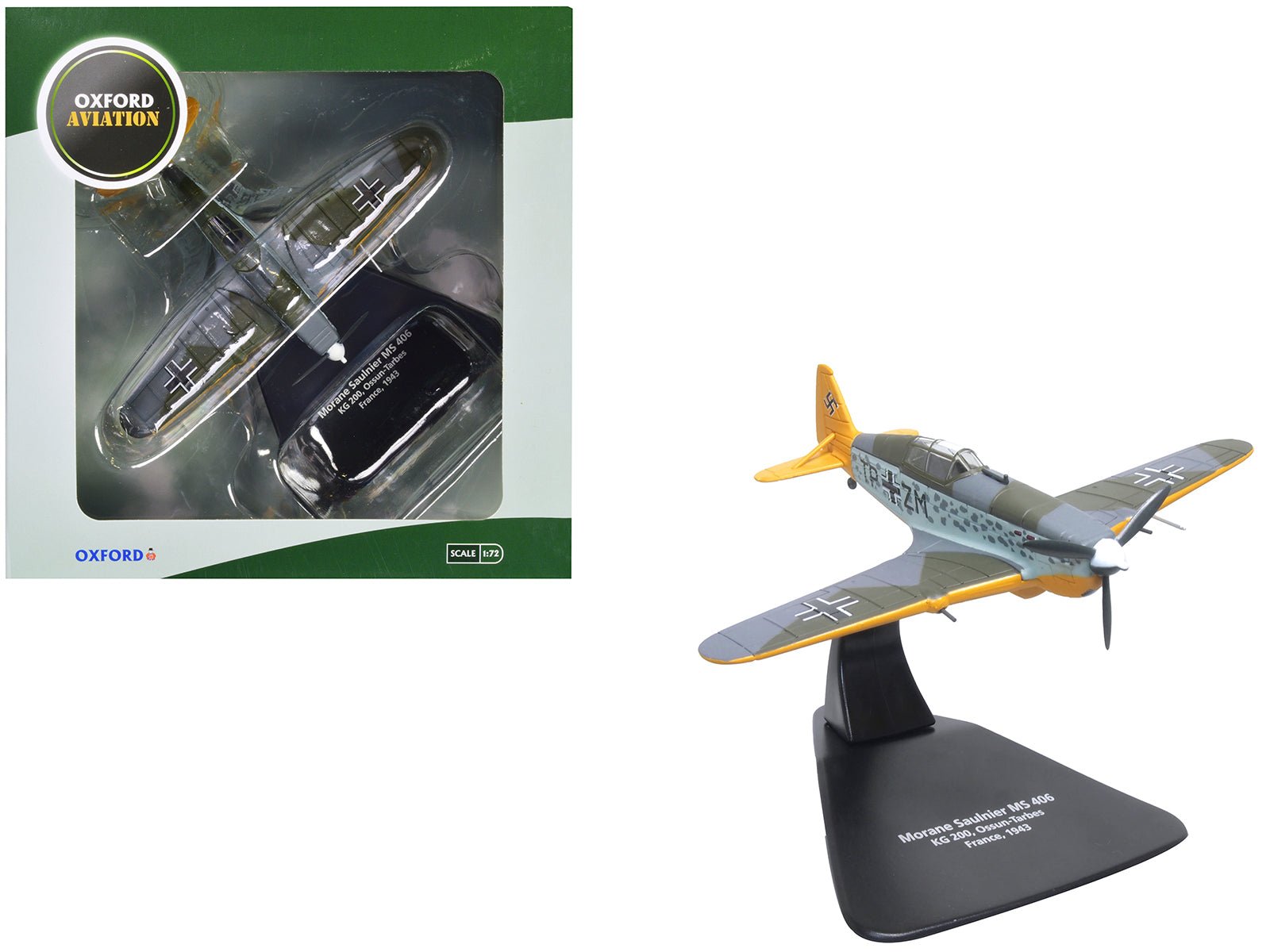 Morane - Saulnier M.S.406 Fighter Aircraft "KG200 Ossun - Tarbes France" (1943) German Luftwaffe "Oxford Aviation" Series 1/72 Diecast Model Airplane by Oxford Diecast free shipping USA - Rapid Vehicles