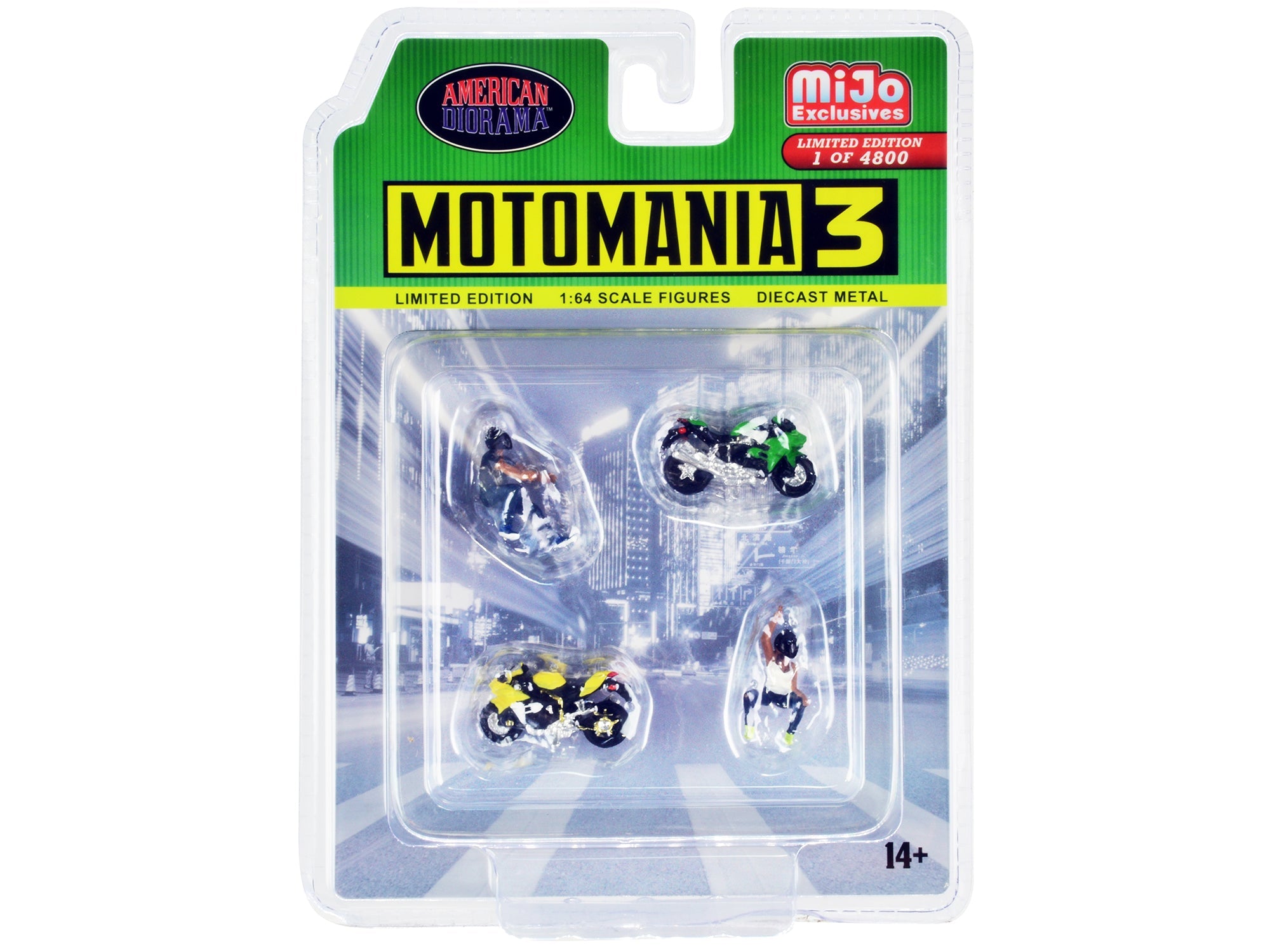 "Motomania 3" 4 piece Diecast Set (2 Figures and 2 Motorcycles) Limited Edition to 4800 pieces Worldwide for 1/64 Scale Models by American Diorama free shipping USA - Rapid Vehicles