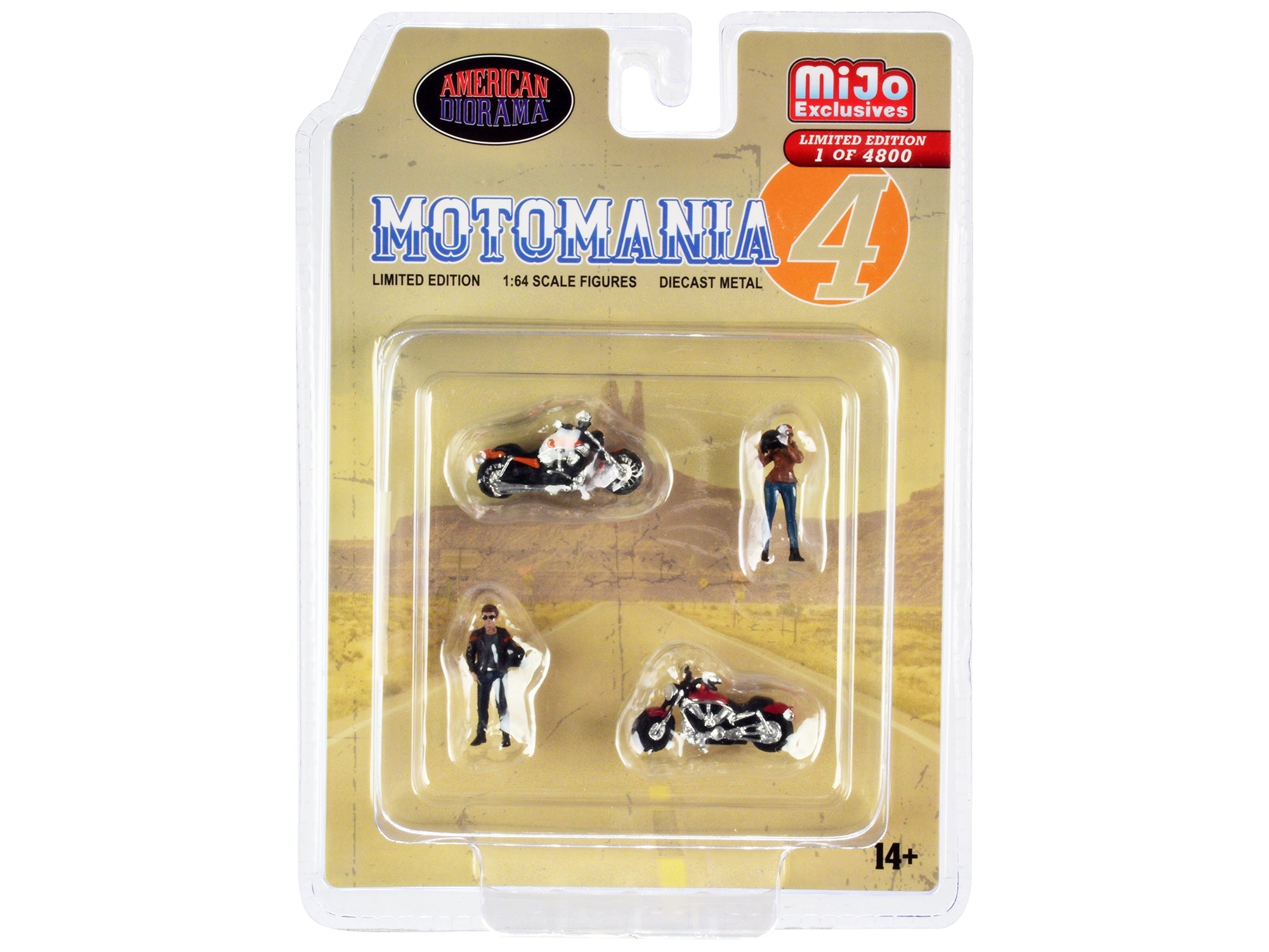"Motomania 4" 4 piece Diecast Set (2 Figures and 2 Motorcycles) Limited Edition to 4800 pieces Worldwide 1/64 Scale Models by American Diorama free shipping USA - Rapid Vehicles