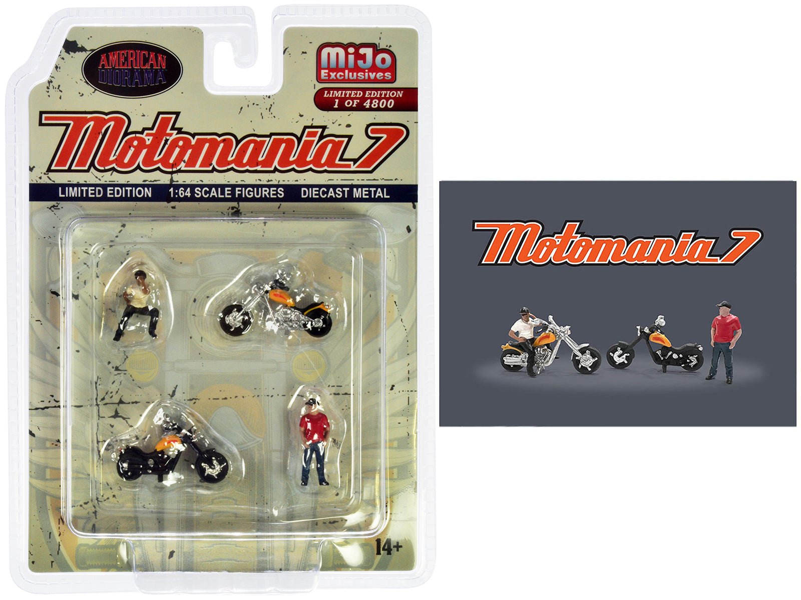 "Motomania 7" 4 piece Diecast Figure Set (2 Figures 2 Motorcycles) Limited Edition to 4800 pieces Worldwide for 1/64 scale models by American Diorama free shipping USA - Rapid Vehicles