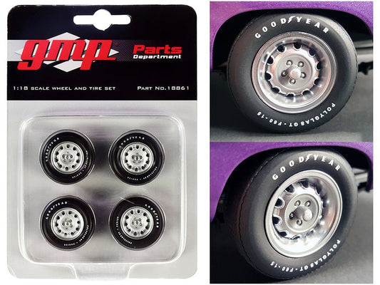 Muscle Car Rally Wheels and Tires Set of 4 pieces from "1970 Dodge Coronet Super Bee" 1/18 by GMP - Rapid Vehicles