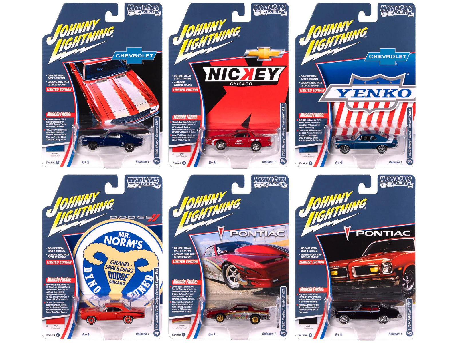 "Muscle Cars USA" 2025 Release 1 Set A of 6 pieces 1/64 Diecast Model Cars by Johnny Lightning free shipping USA - Rapid Vehicles