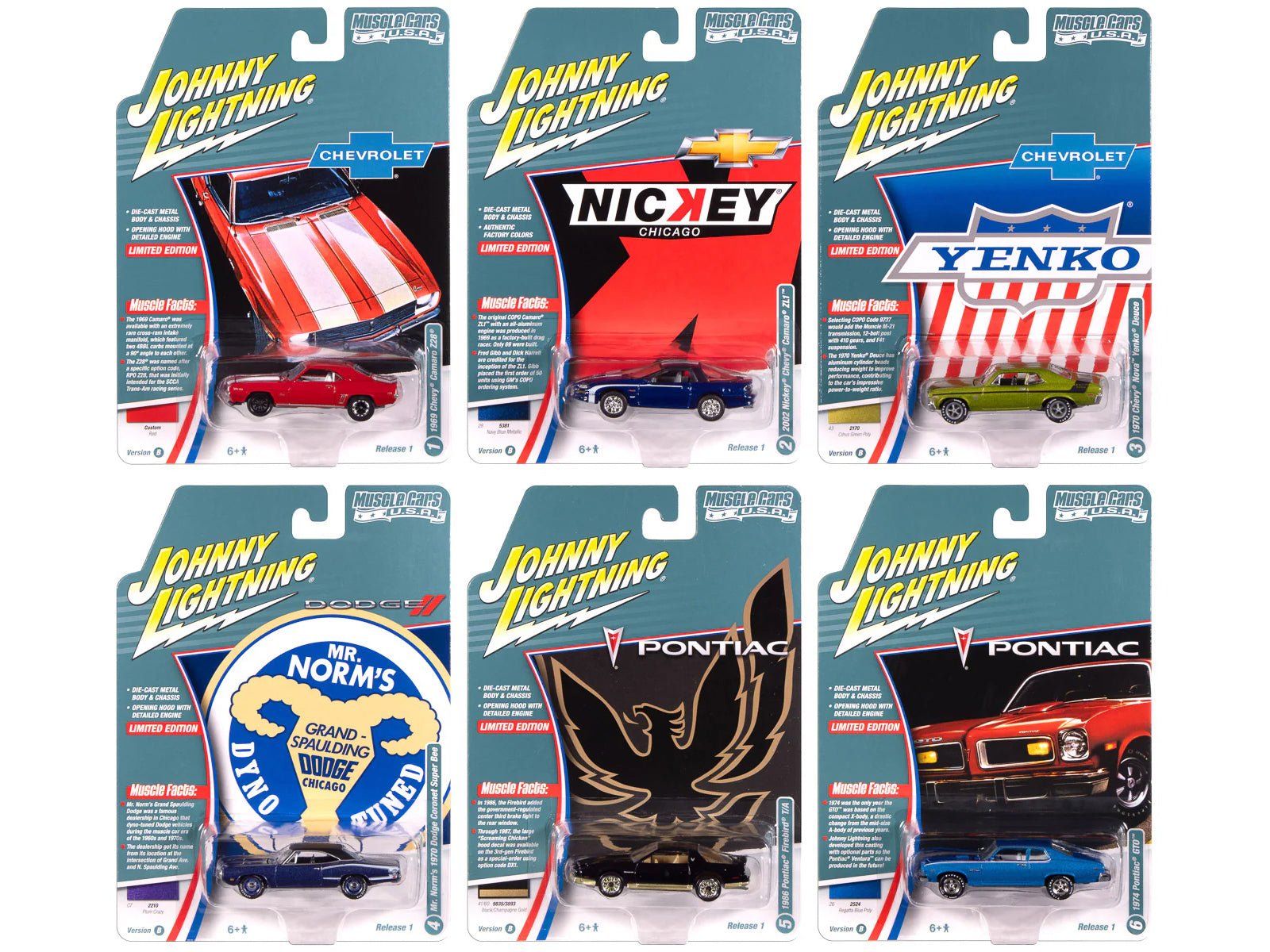 "Muscle Cars USA" 2025 Release 1 Set B of 6 pieces 1/64 Diecast Model Cars by Johnny Lightning free shipping USA - Rapid Vehicles