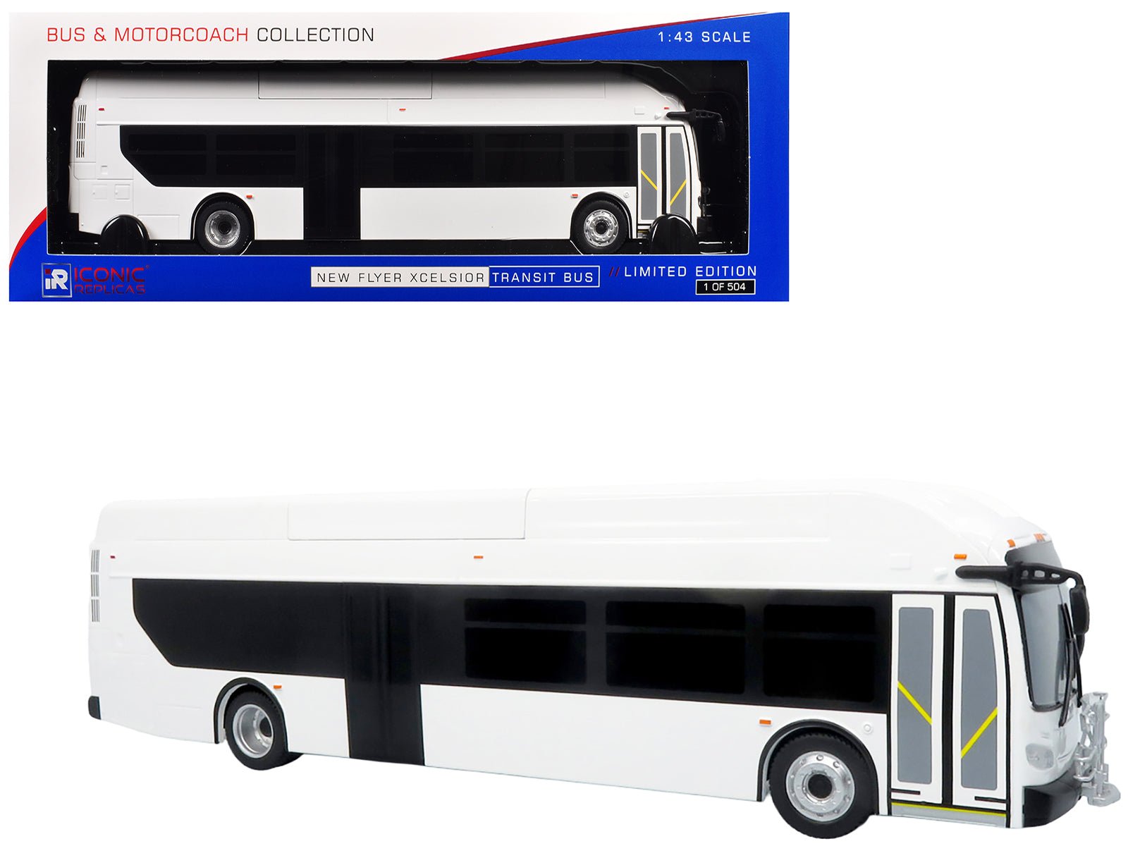 New Flyer Xcelsior Transit Bus Blank White "The Bus & Motorcoach Collection" Limited Edition to 504 Pieces Worldwide 1/43 Model by Iconic Replicas free shipping USA - Rapid Vehicles