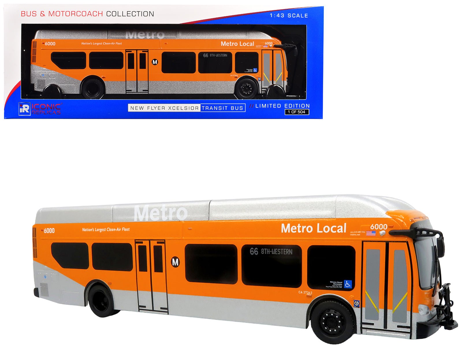 New Flyer Xcelsior Transit Bus "Los Angeles Metro" Orange and Silver "The Bus & Motorcoach Collection" Limited Edition to 504 Pieces Worldwide 1/43 Model by Iconic Replicas free shipping USA - Rapid Vehicles