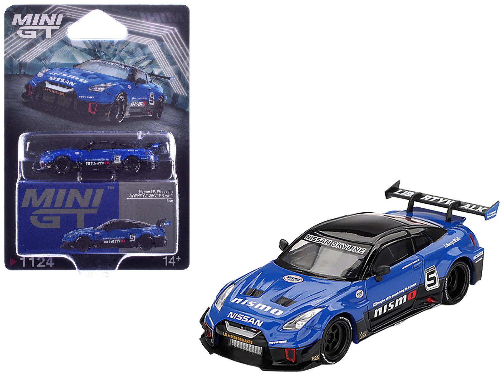 Nissan 35GT - RR Ver.2 "LB - Silhouette Works GT" 5 Blue with Black Top Limited Edition 1/64 Diecast Model Car by Mini GT free shipping USA - Rapid Vehicles