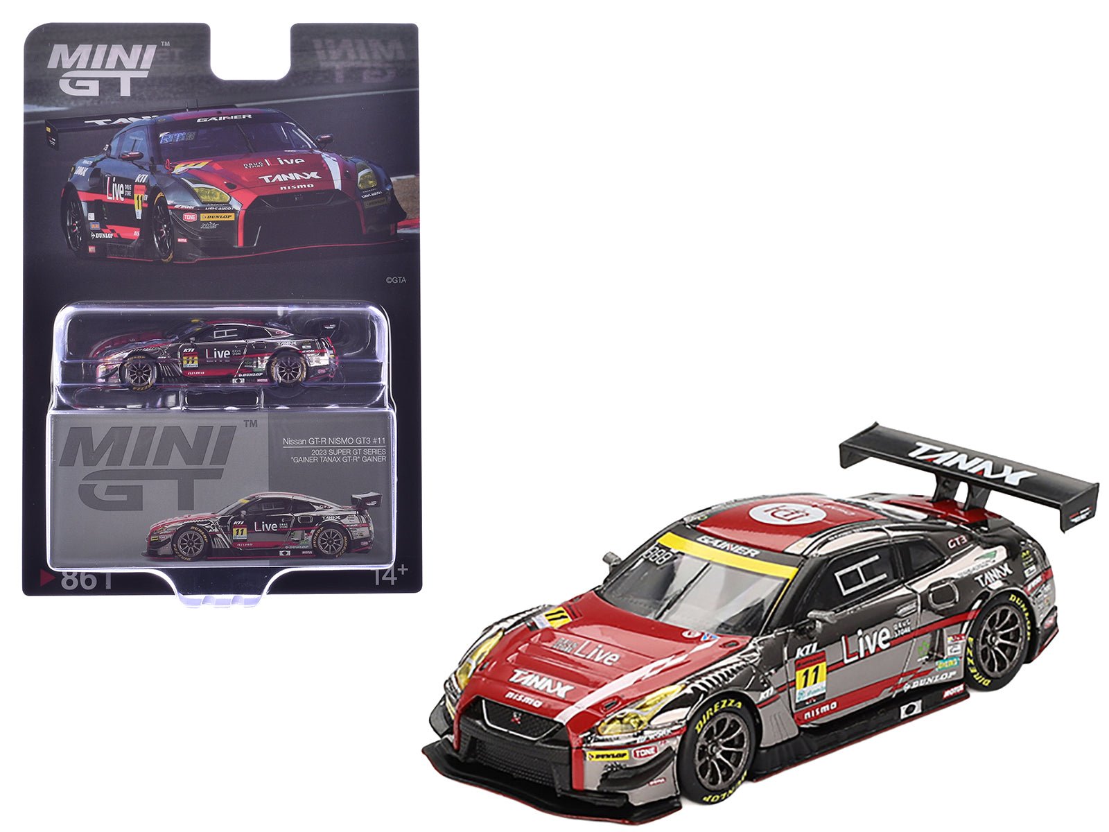 Nissan GT - R NISMO GT3 11 Ryuichiro Tomita - Keishi Ishikawa - Yusuke Shiotsu "GAINER TANAX" "Super GT Series" (2023) Limited Edition 1/64 Diecast Model Car by Mini GT free shipping USA - Rapid Vehicles