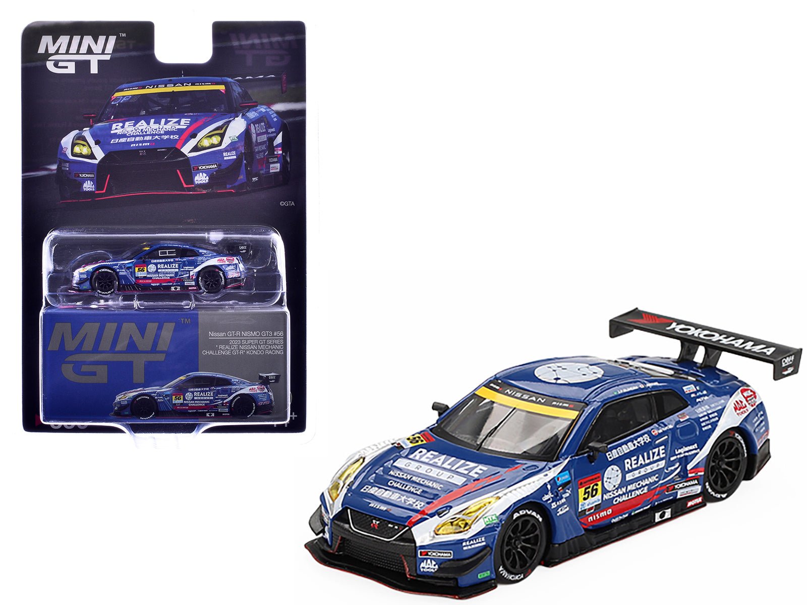 Nissan GT - R NISMO GT3 56 Joao Paulo de Oliveira - Teppei Natori "REALIZE Nissan Mechanic Challenge GT - R" "Super GT Series" (2023) Limited Edition 1/64 Diecast Model Car by Mini GT free shipping USA - Rapid Vehicles